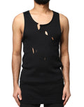 Dolce & Gabbana Black Cotton Rip Style Sleeveless Men Tank T-shirt