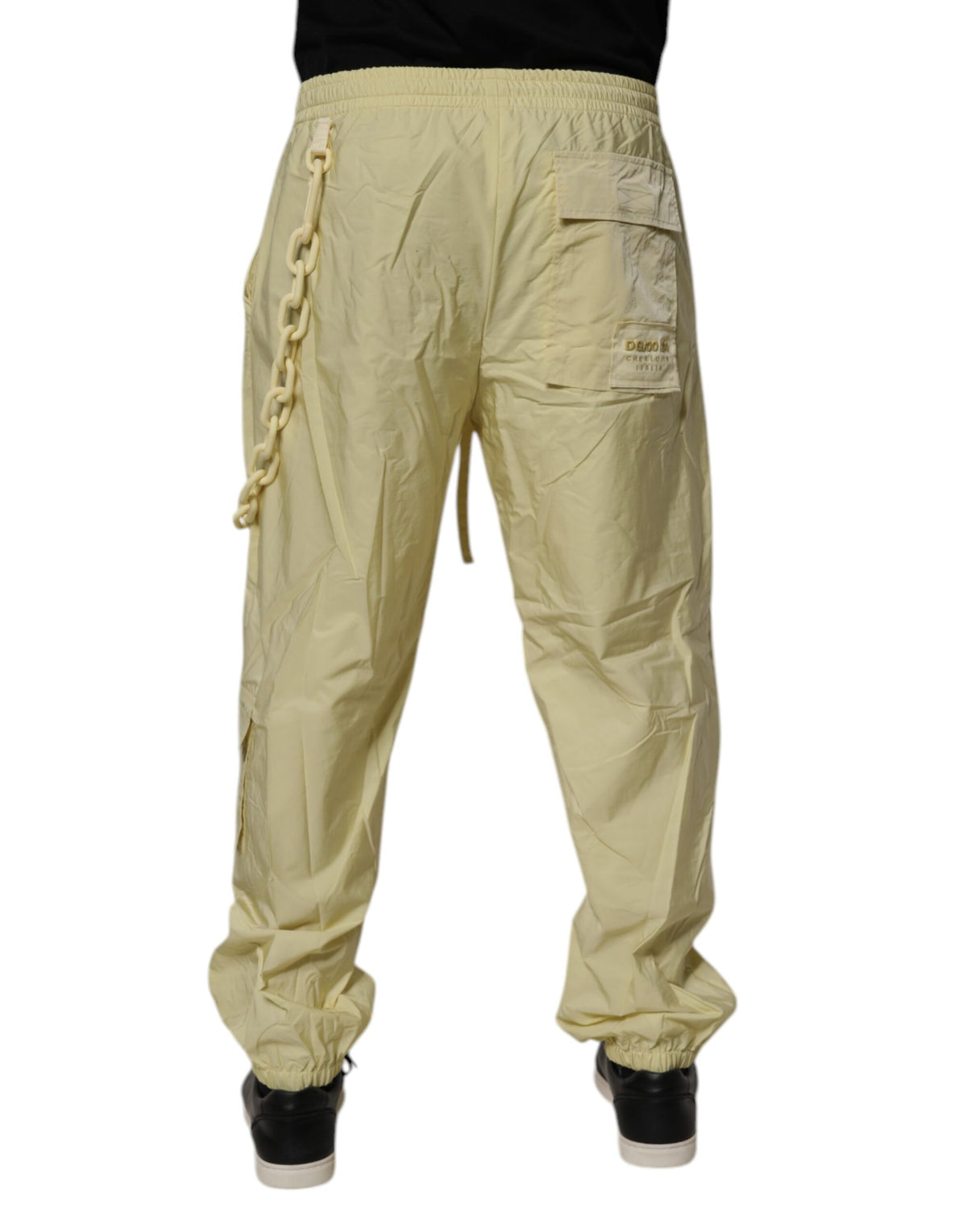 Dolce & Gabbana Yellow Nylon Cargo Chain Men Jogger Pants