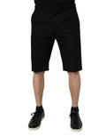 Dolce & Gabbana Black Cotton Stretch Mid Waist Bermuda Shorts