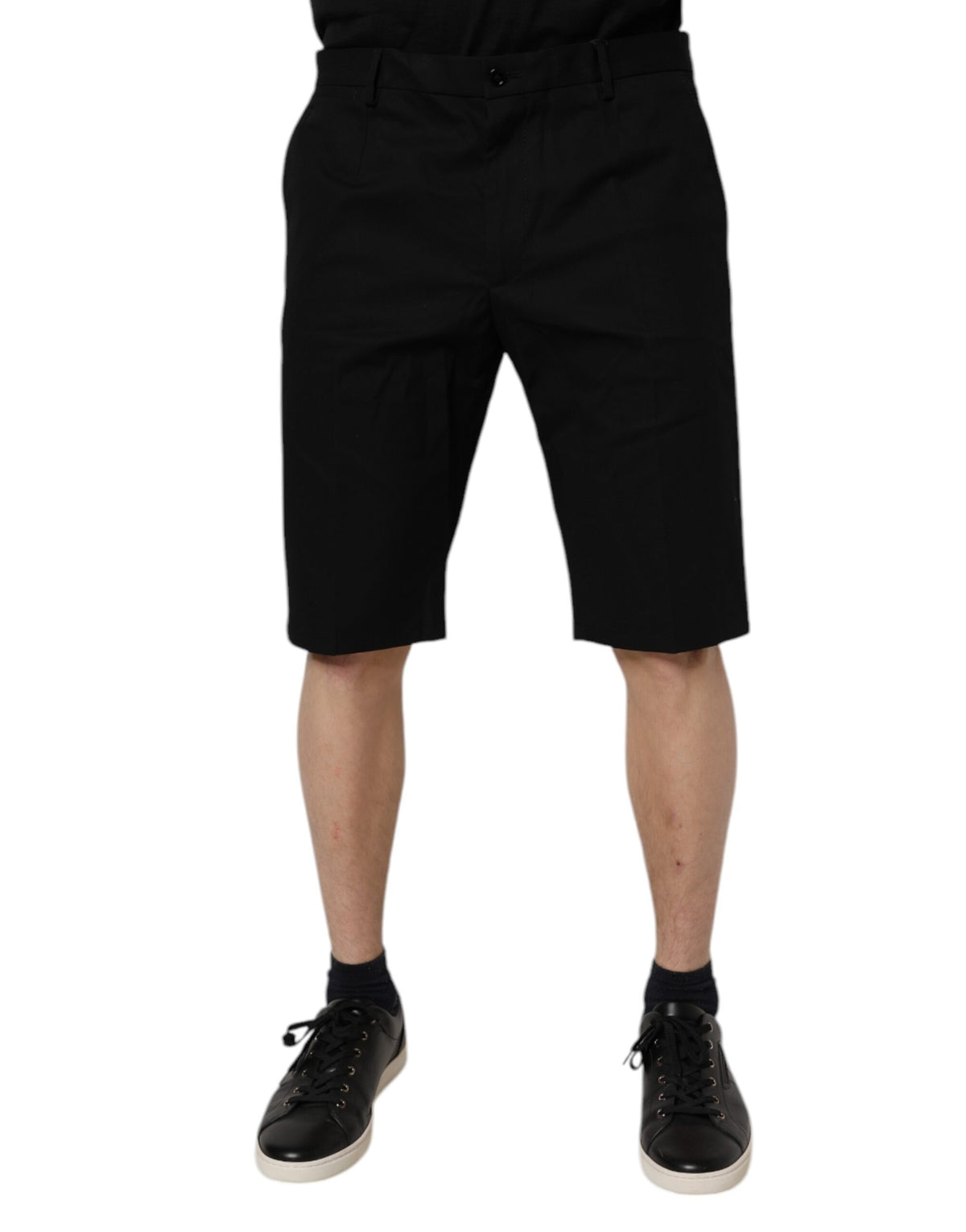 Dolce & Gabbana Black Cotton Stretch Mid Waist Bermuda Shorts