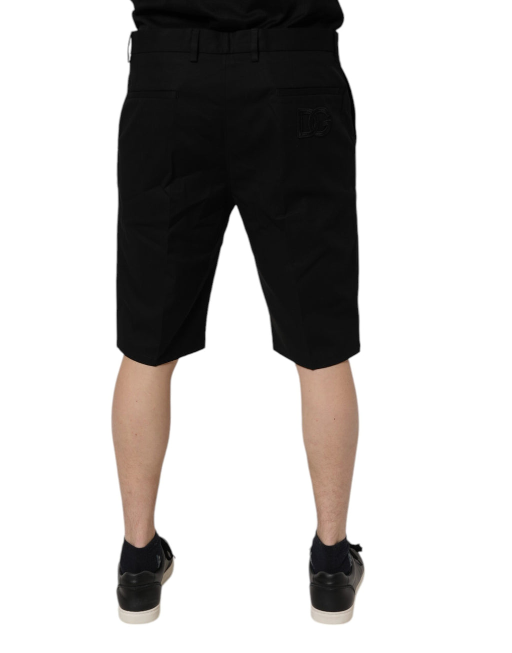 Dolce & Gabbana Black Cotton Stretch Mid Waist Bermuda Shorts