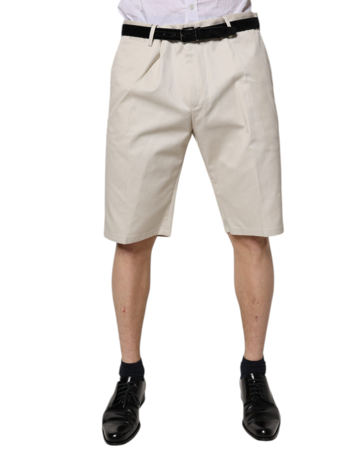 Dolce & Gabbana Beige Cotton Stretch Mid Waist Bermuda Shorts