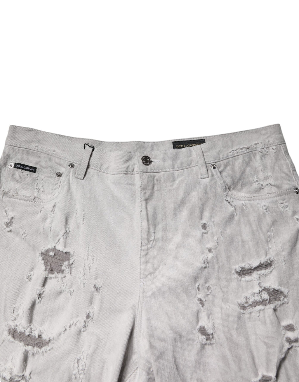 Dolce & Gabbana Light Gray Tattered Men Denim Bermuda Shorts