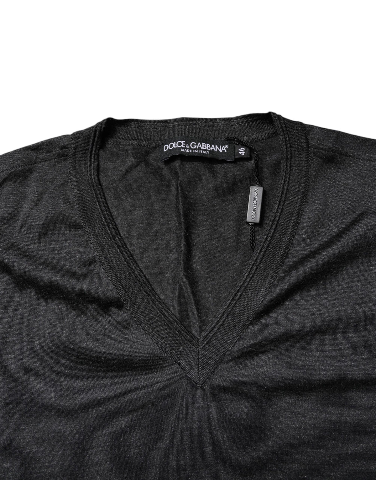 Dolce & Gabbana Dark Gray Silk V-neck Short Sleeves T-shirt