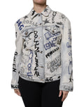 Dolce & Gabbana Light Blue Graffiti Button Down Denim Jacket
