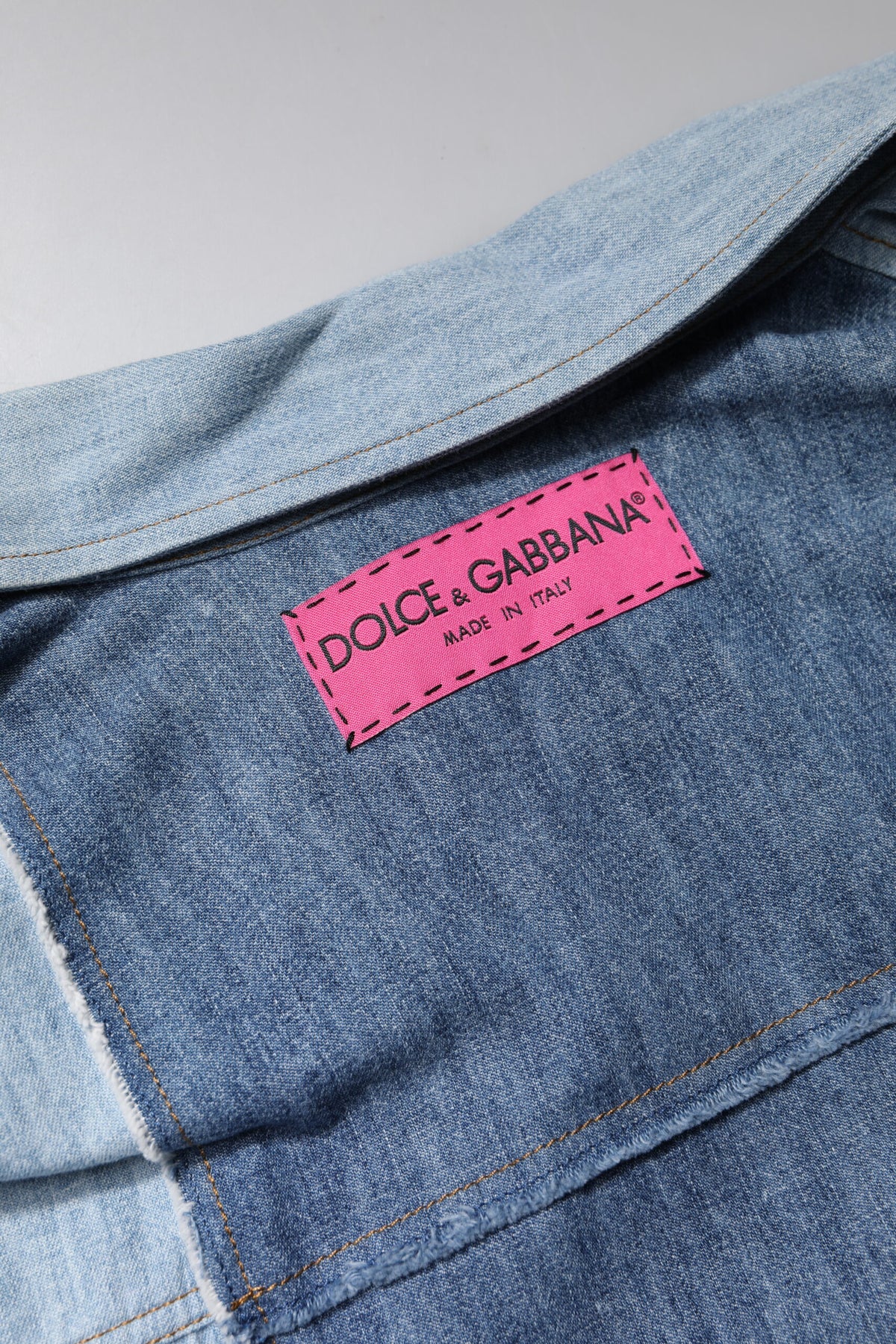 Dolce & Gabbana Blue Cotton Button Up Collared Long Sleeve Top