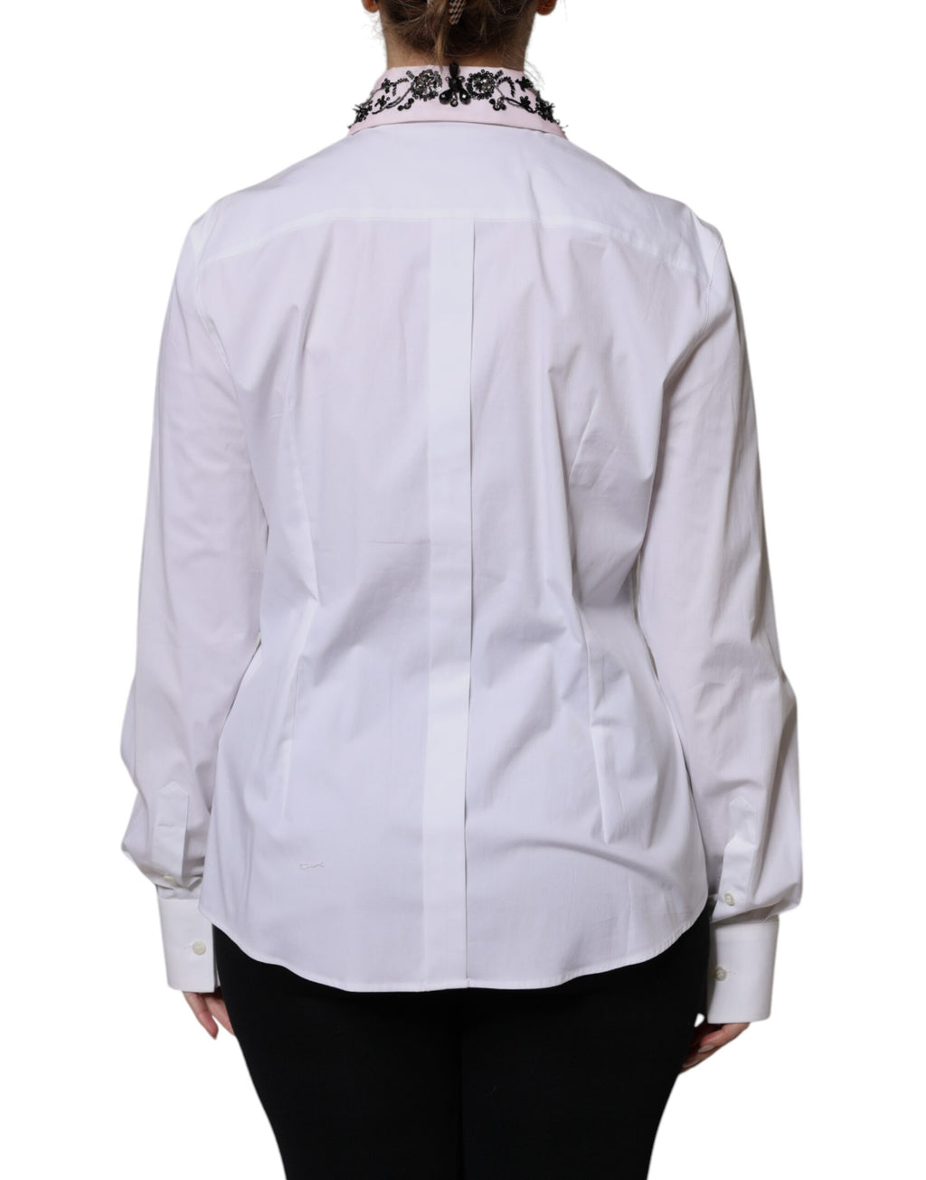 Dolce & Gabbana White Embellished Collared Dress Shirt Top