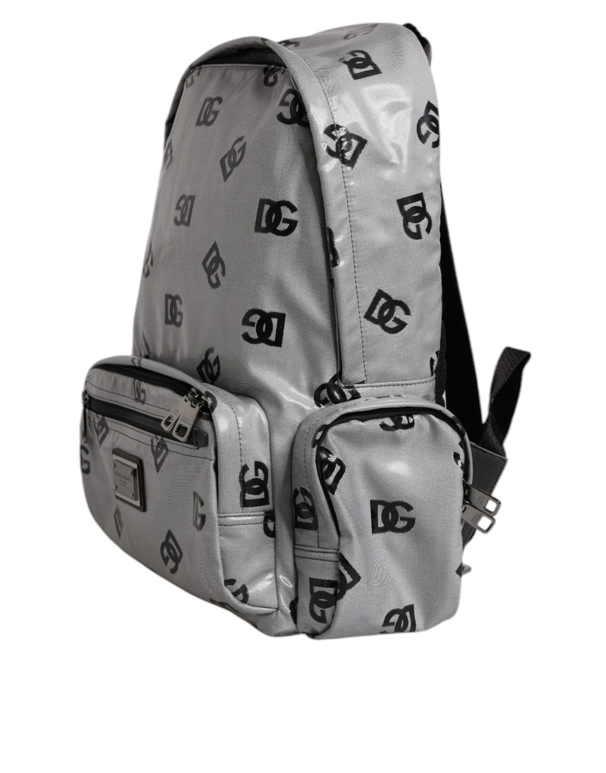 Dolce & Gabbana Polyester Gray Black DG Logo Plaque Backpack Bag