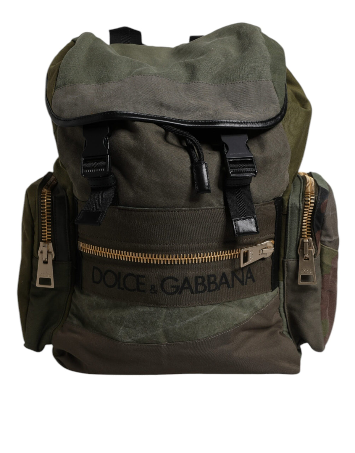 Dolce & Gabbana Military Green Patchwork School Backpack Bag