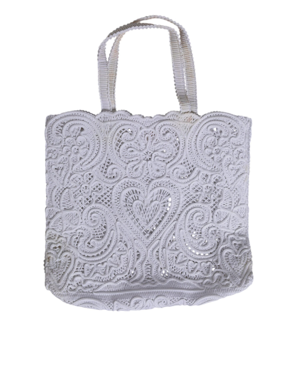 Dolce & Gabbana White Cordonetto Lace Beatrice Tote Shopping Bag