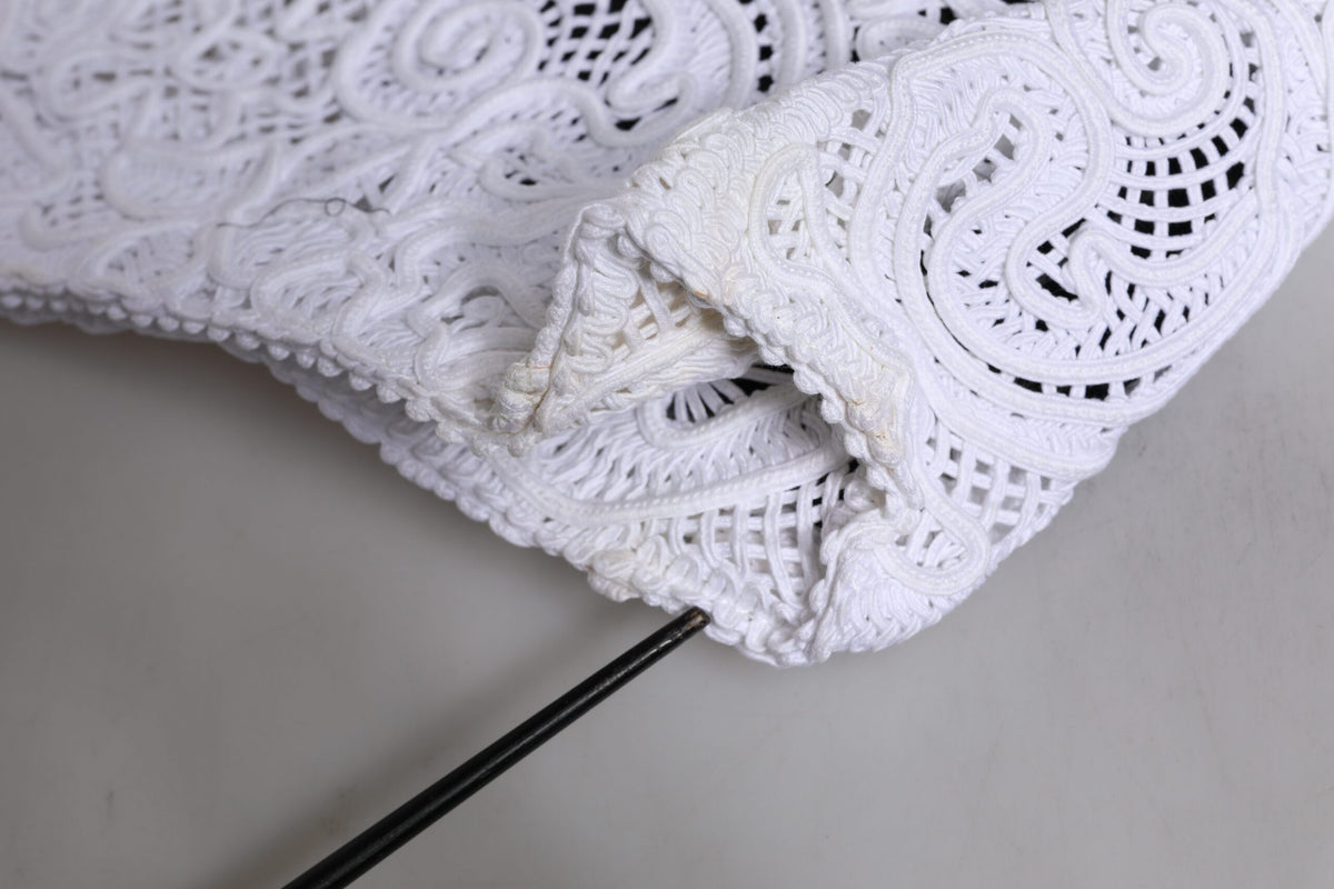 Dolce & Gabbana White Cordonetto Lace Beatrice Tote Shopping Bag