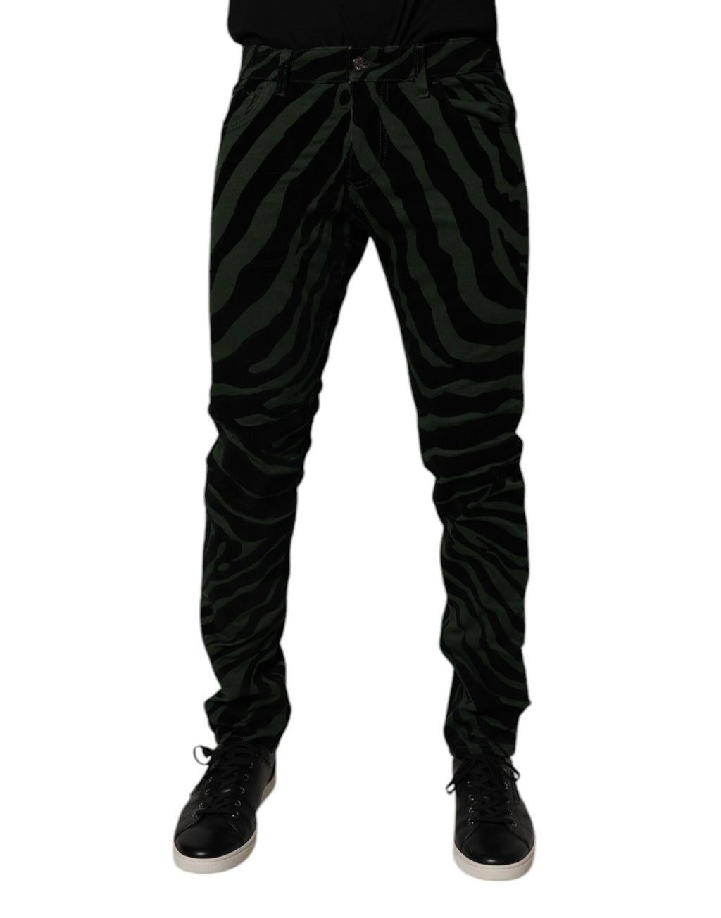 Dolce & Gabbana Black Green Stripes Cotton Skinny Denim Jeans