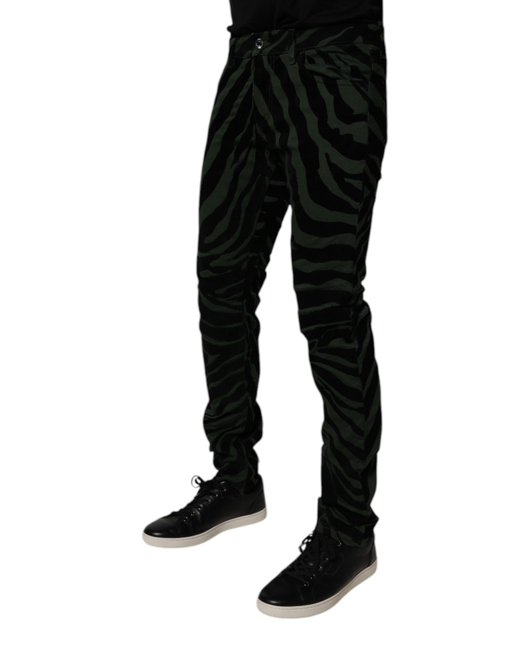 Dolce & Gabbana Black Green Stripes Cotton Skinny Denim Jeans