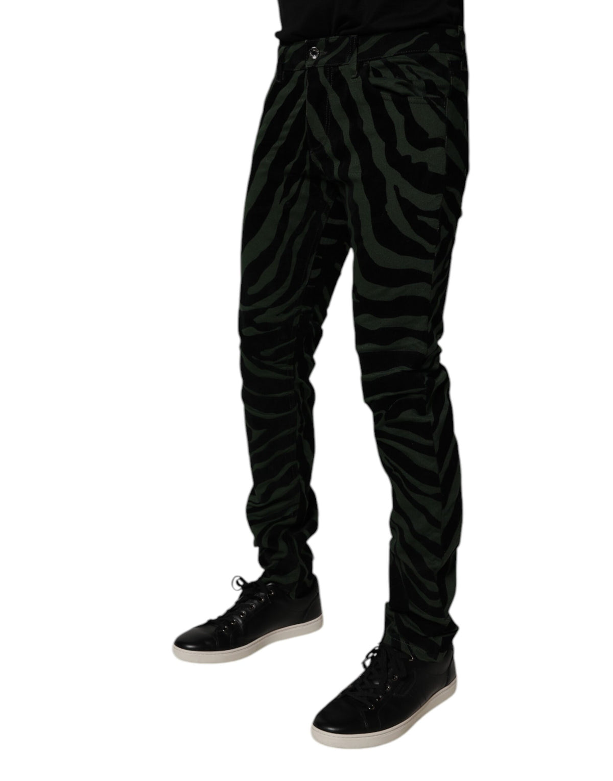 Dolce & Gabbana Black Green Stripes Cotton Skinny Denim Jeans