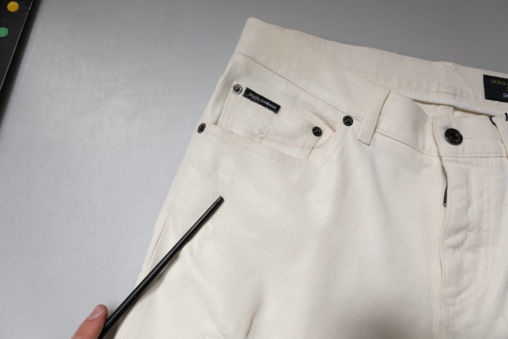 Dolce & Gabbana Off White Cotton Stretch Skinny Denim Jeans