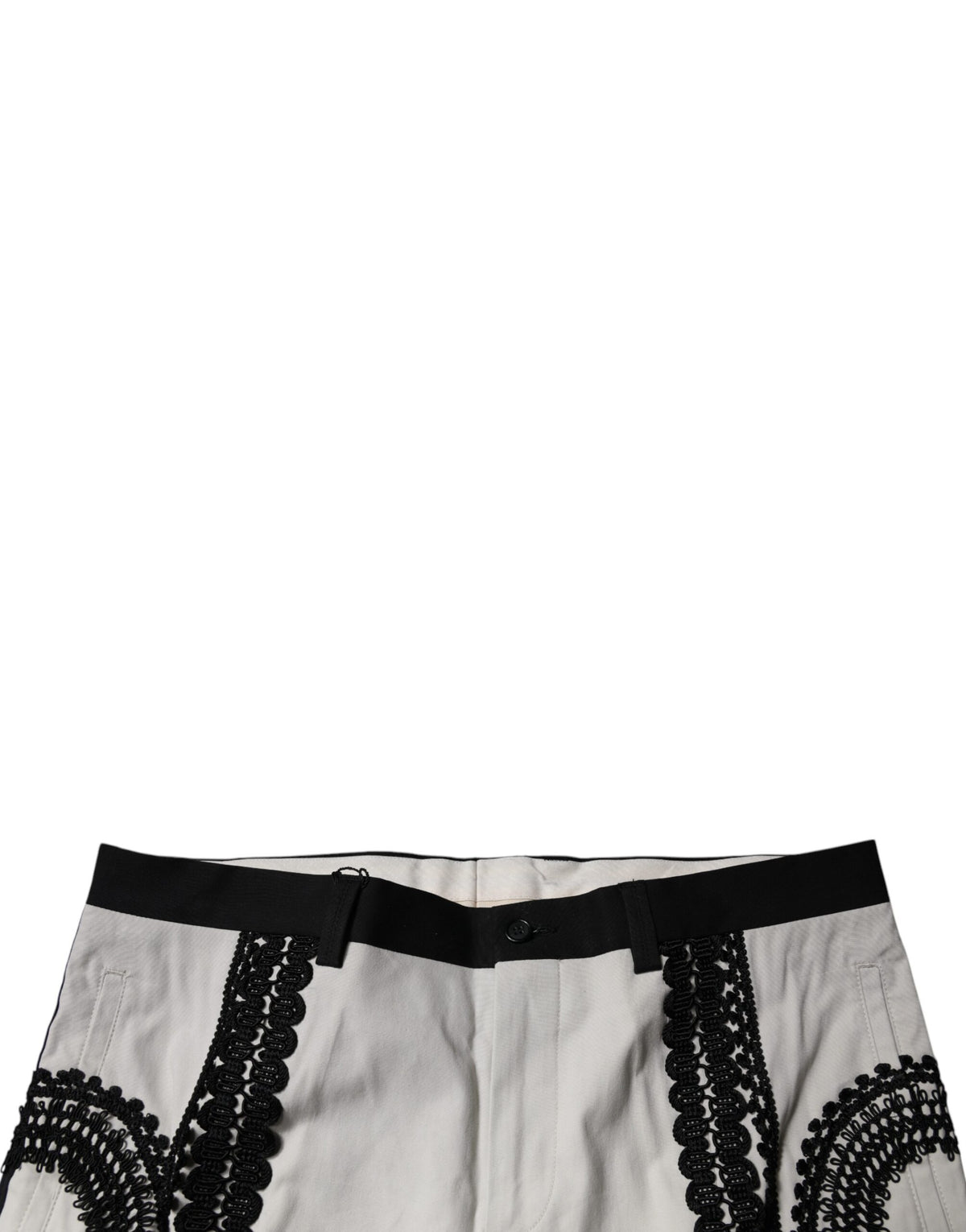 Dolce & Gabbana White Lace Trim Mid Waist Dress Formal Pants