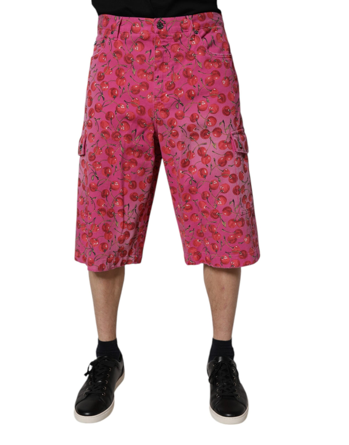 Dolce & Gabbana Pink Cherry Print Cargo Cotton Shorts