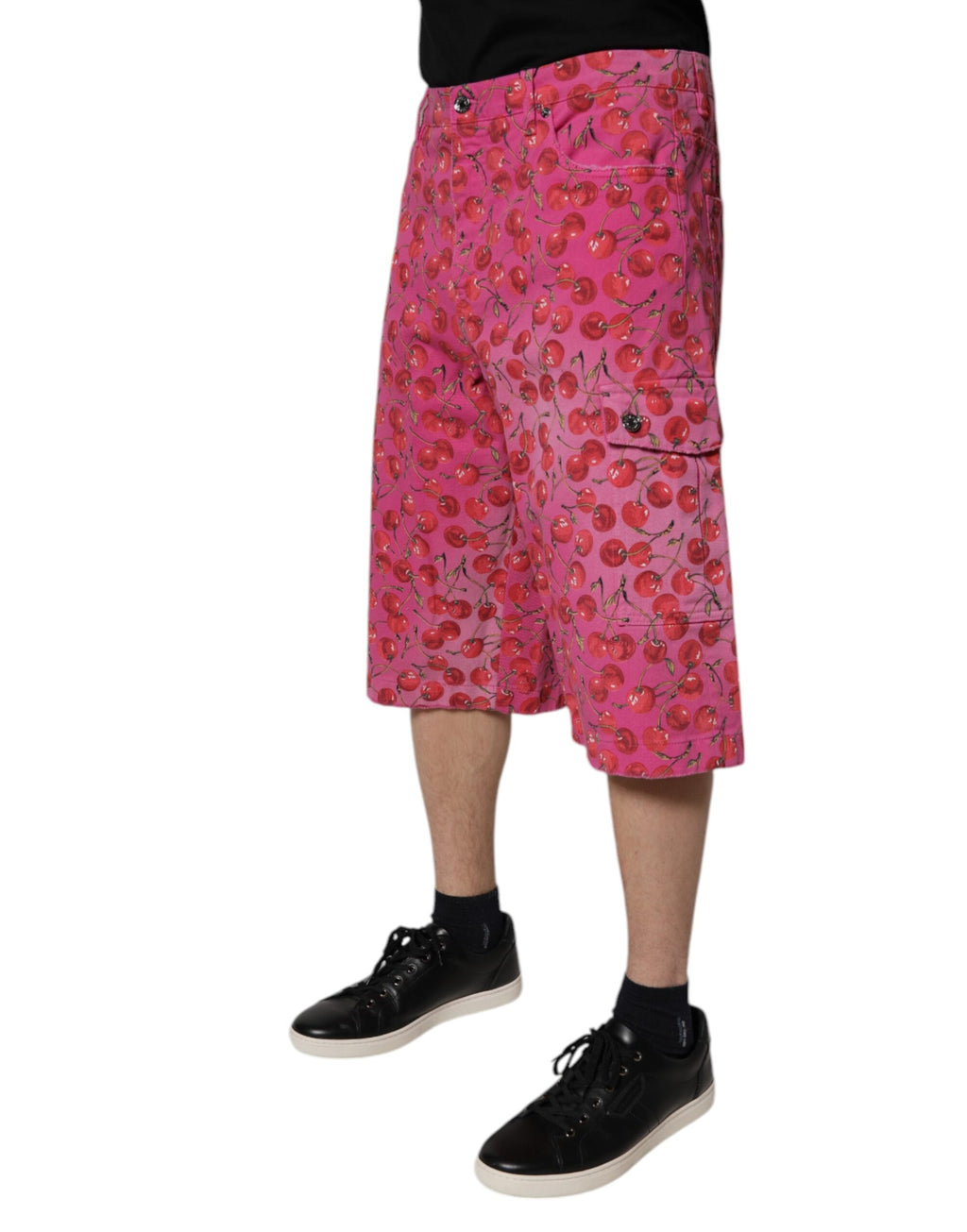Dolce & Gabbana Pink Cherry Print Cargo Cotton Shorts