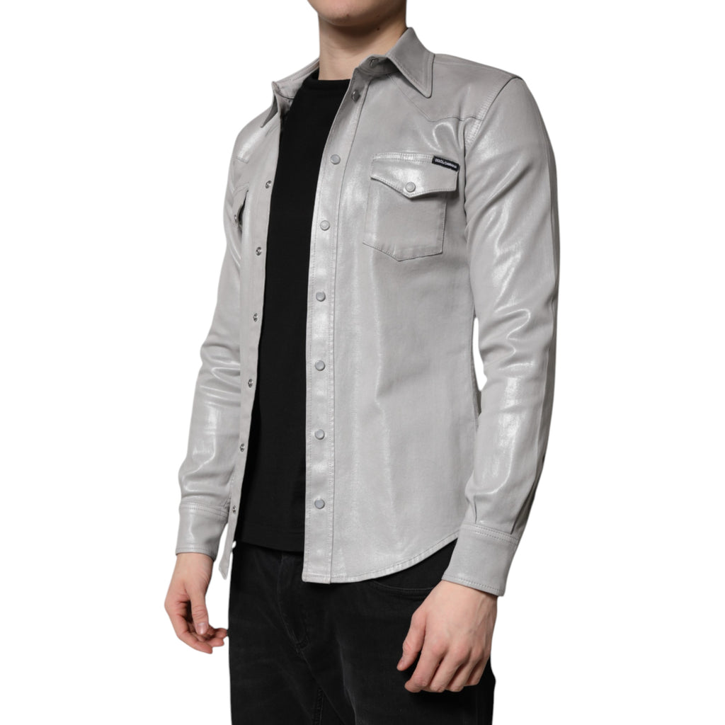 Dolce & Gabbana Metallic Gray Cotton Button Down Shirt