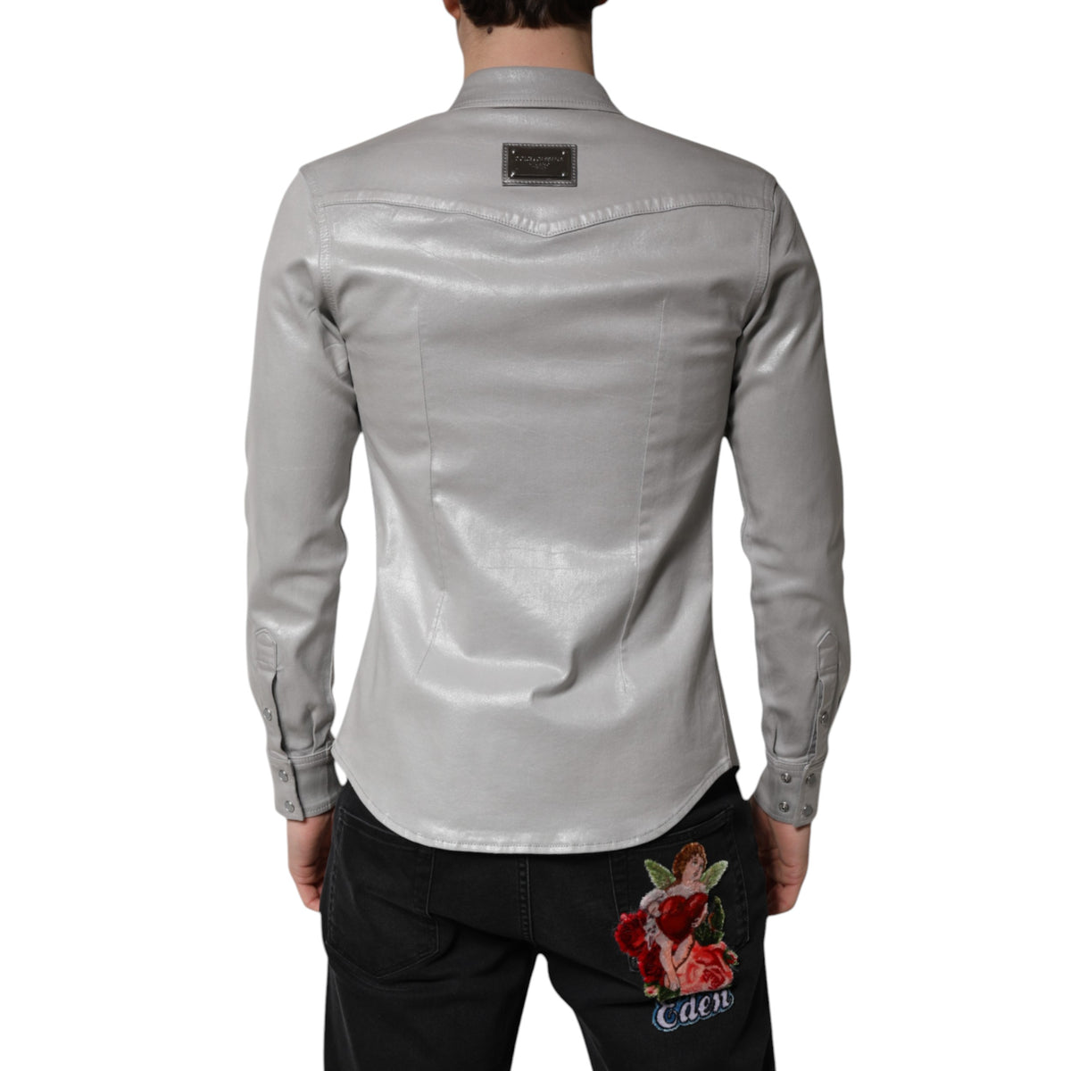 Dolce & Gabbana Metallic Gray Cotton Button Down Shirt