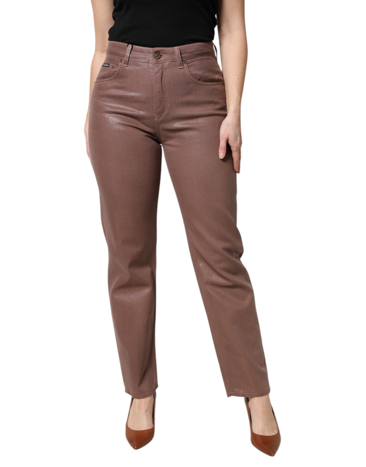 Dolce & Gabbana Brown Cotton High Waist Tapered Denim Jeans