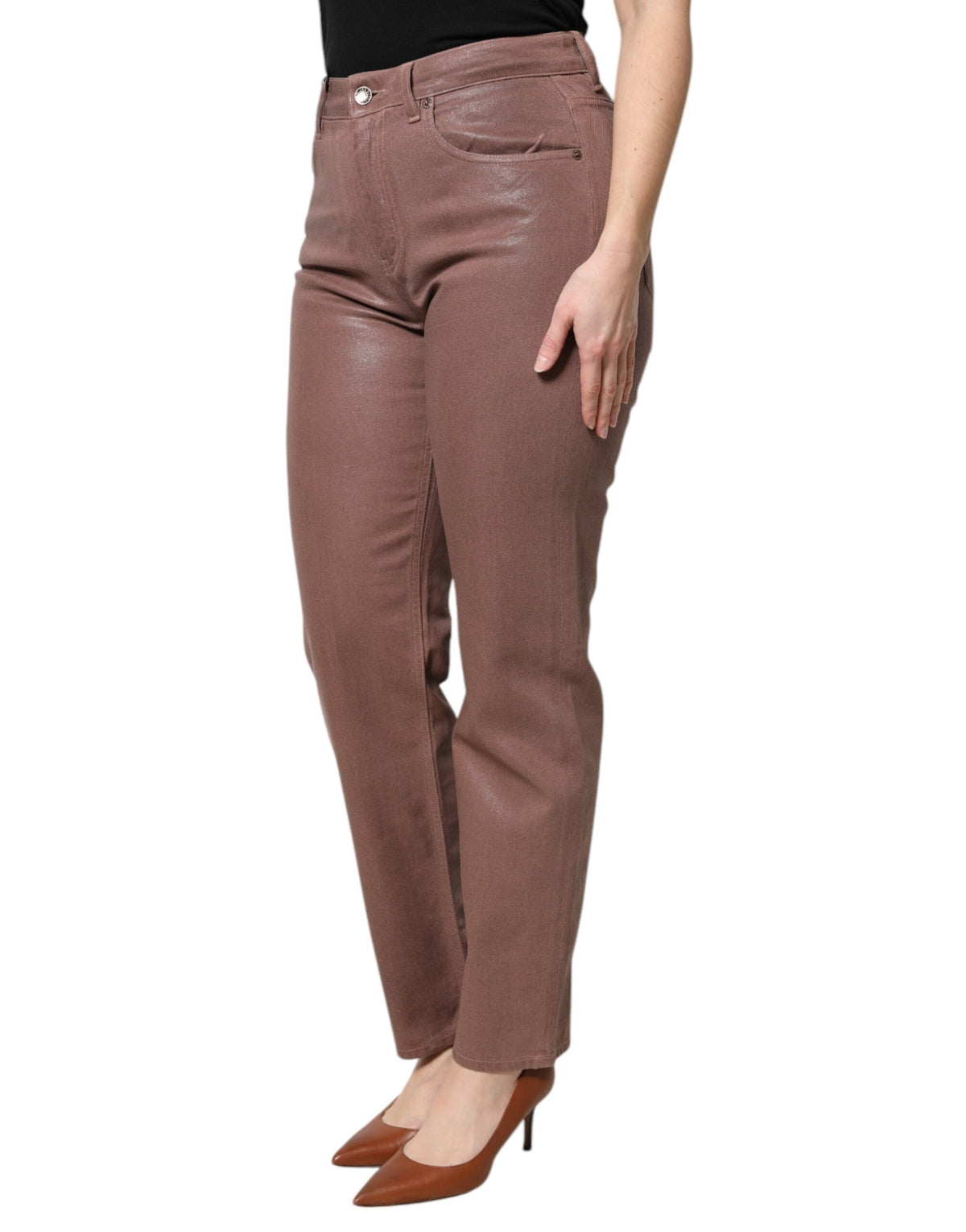 Dolce & Gabbana Brown Cotton High Waist Tapered Denim Jeans