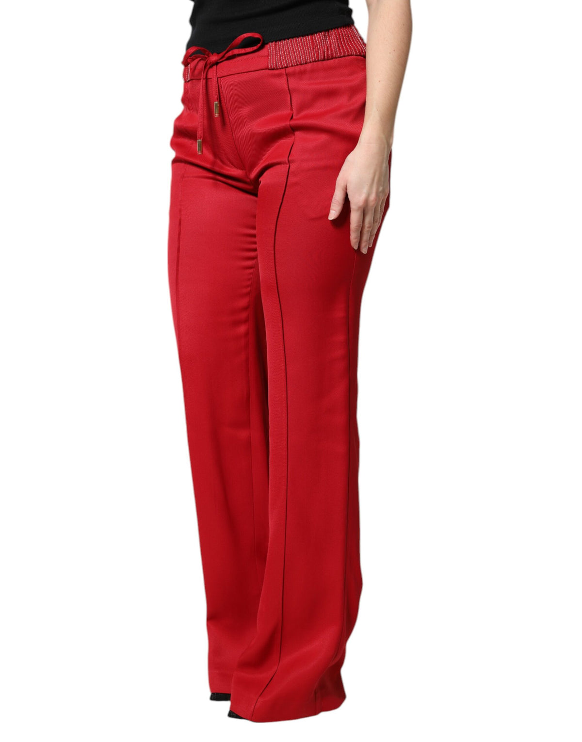 Dolce & Gabbana Red Viscose Straight Fit Pants