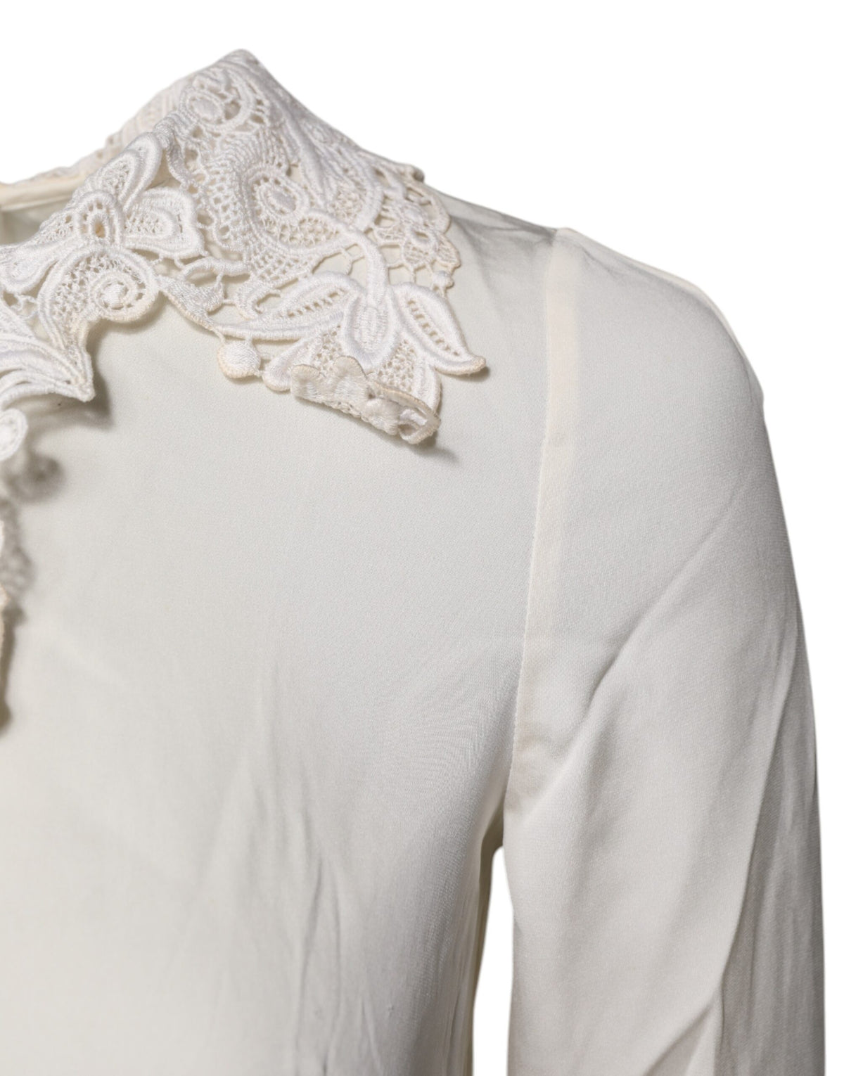 Dolce & Gabbana Cream Floral Lace Long Sleeves Blouse Top
