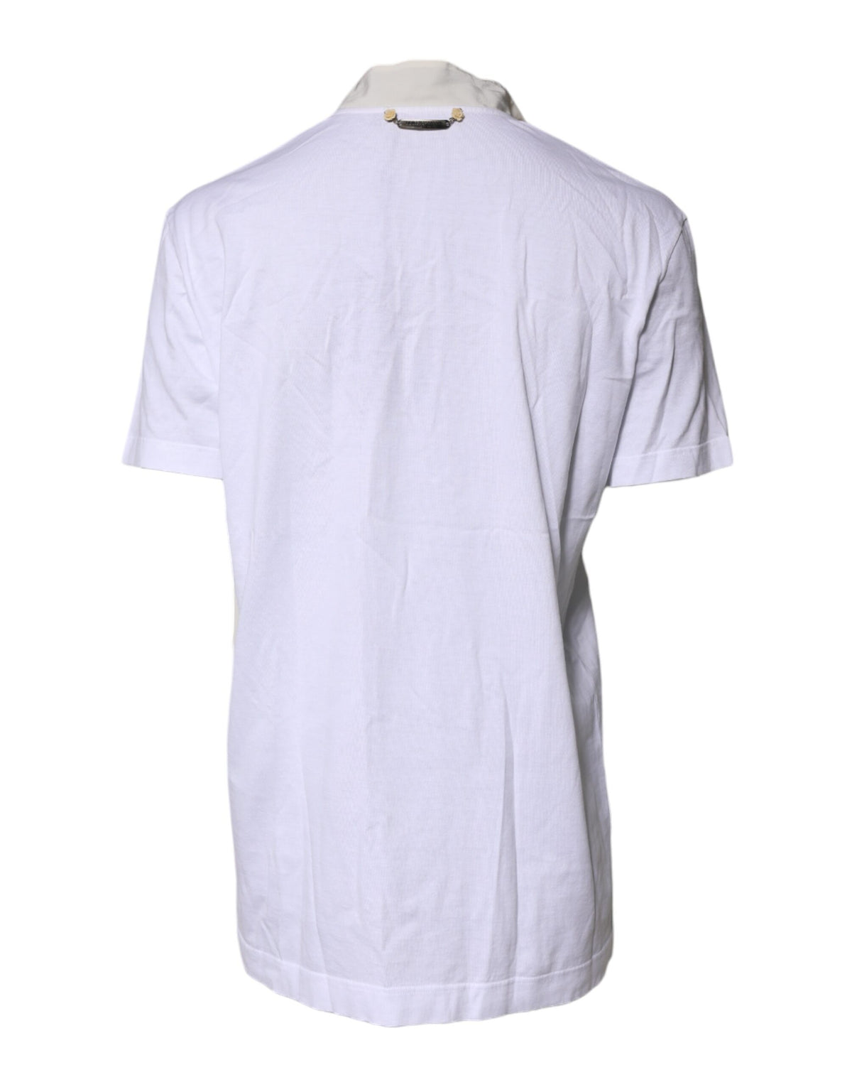 Dolce & Gabbana White Cotton Silk Blend Ascot Collar T-shirt