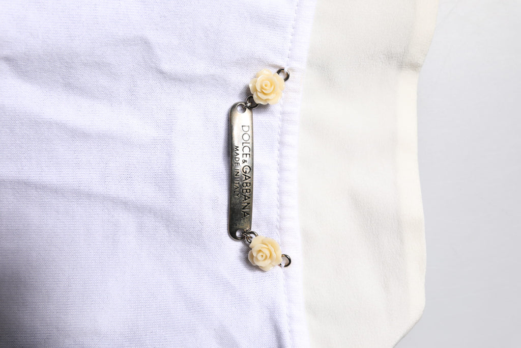 Dolce & Gabbana White Cotton Silk Blend Ascot Collar T-shirt