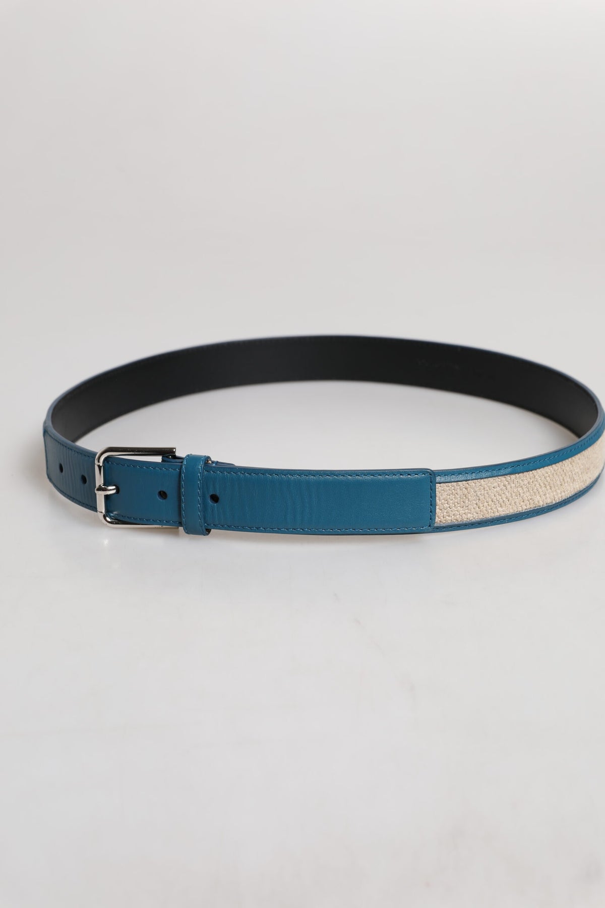 Dolce & Gabbana Blue Beige Leather Weaved Metal Buckle Belt