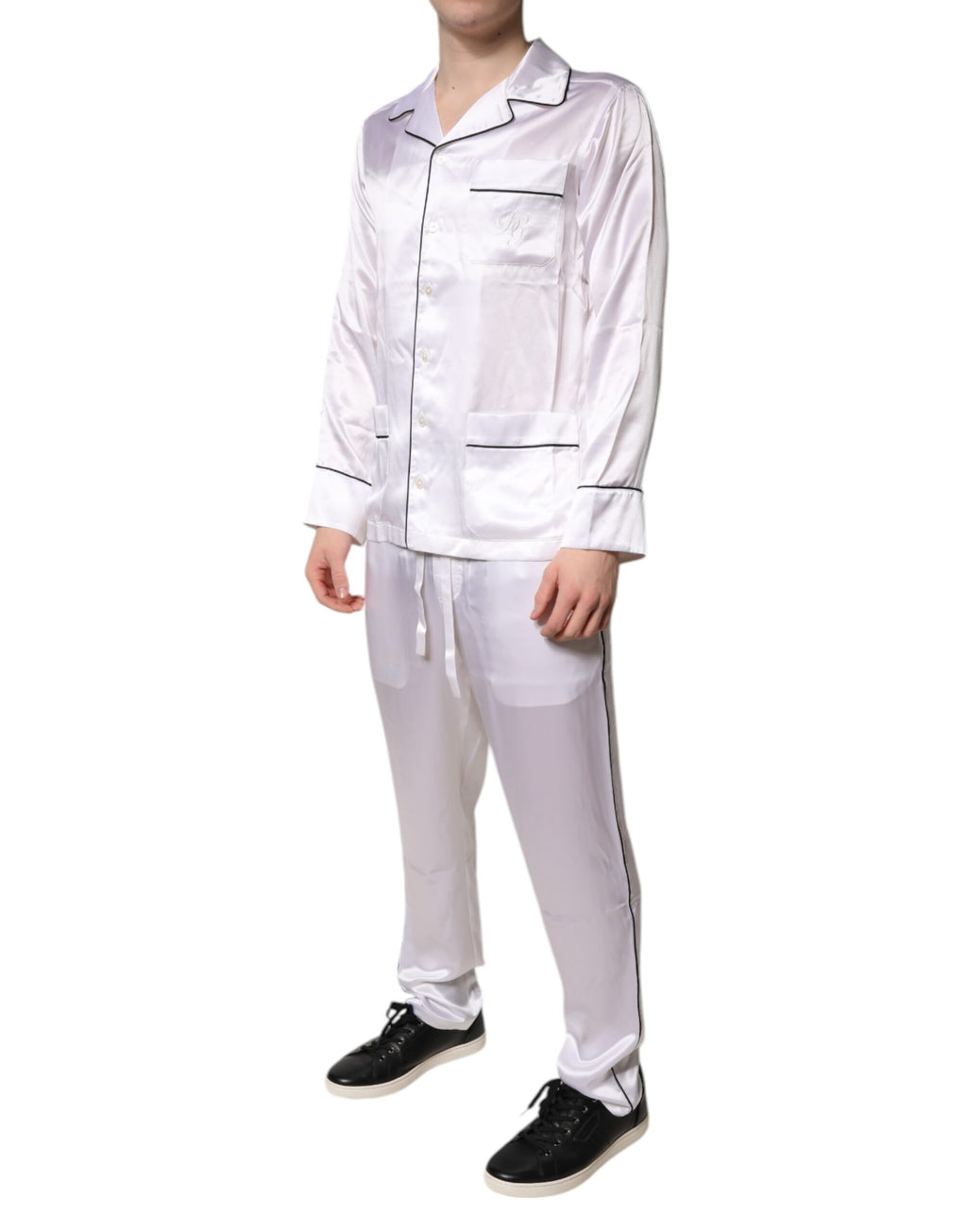 Dolce & Gabbana White Satin Silk Men Pajama Set Sleepwear