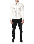 Dolce & Gabbana White Collared Full Zip Biker Coat Jacket