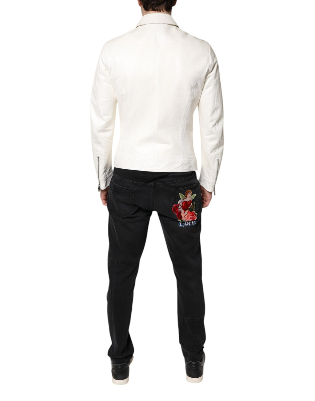 Dolce & Gabbana White Collared Full Zip Biker Coat Jacket