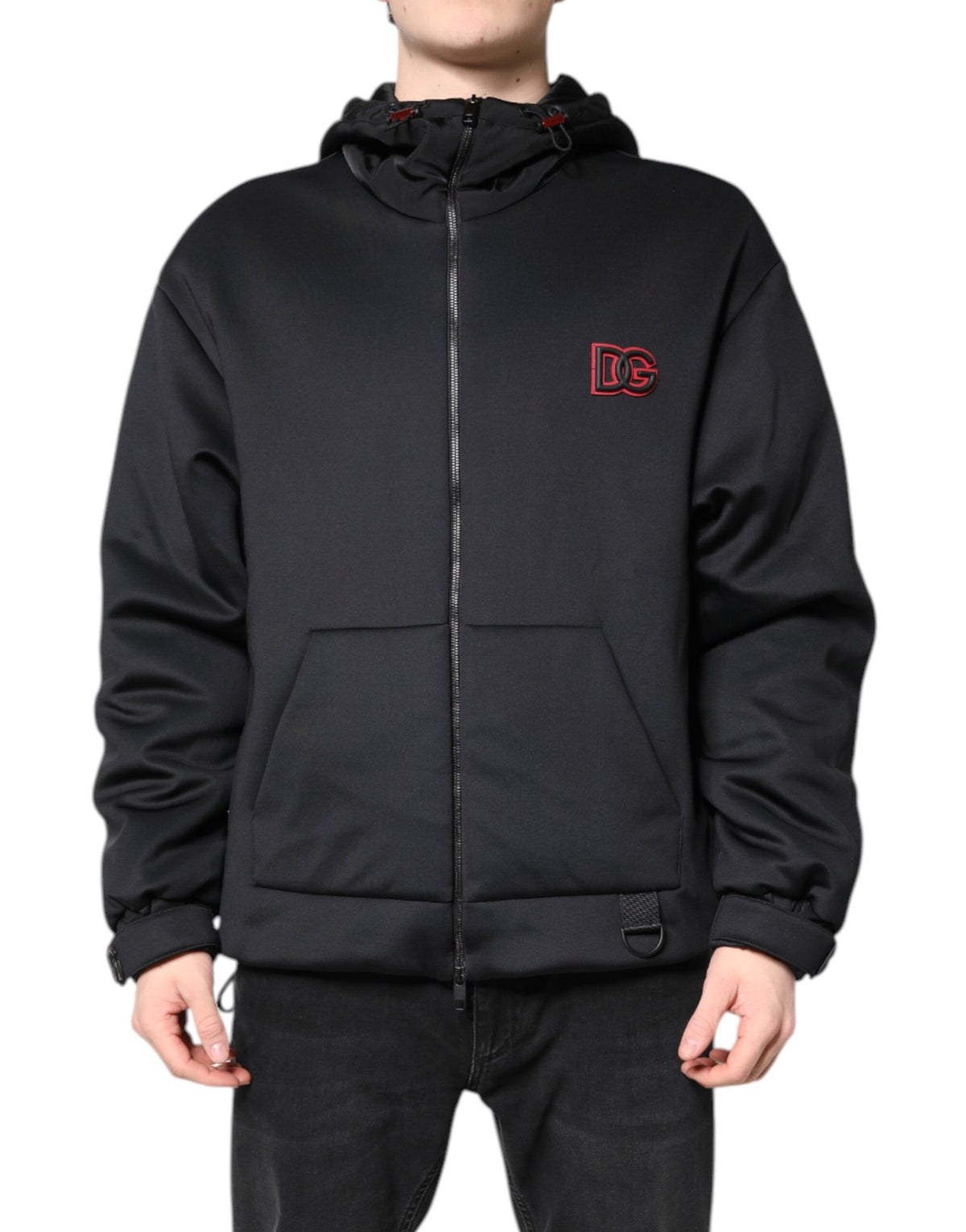 Dolce & Gabbana Black Polyester DG Hooded Full Zip Jacket