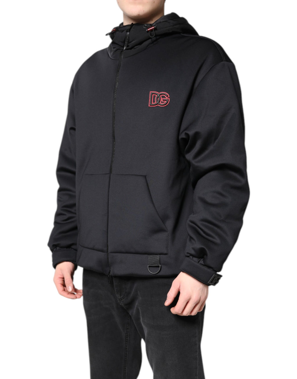 Dolce & Gabbana Black Polyester DG Hooded Full Zip Jacket