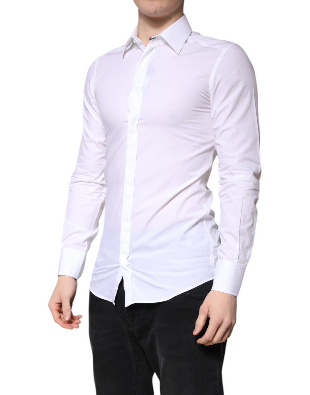Dolce & Gabbana White Cotton GOLD Dress Formal Collared Shirt