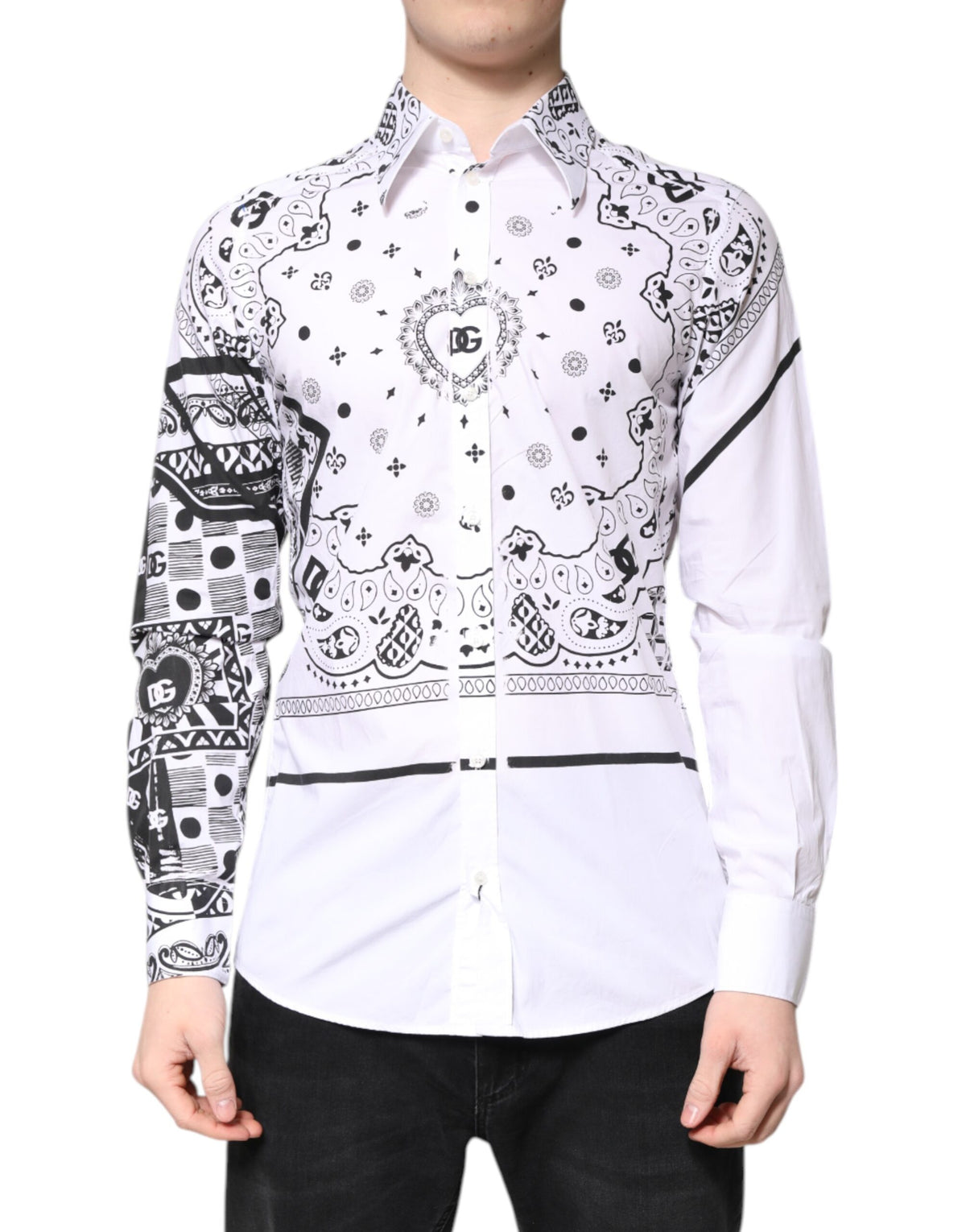 Dolce & Gabbana White Black Bandana MARTINI Men Dress Shirt