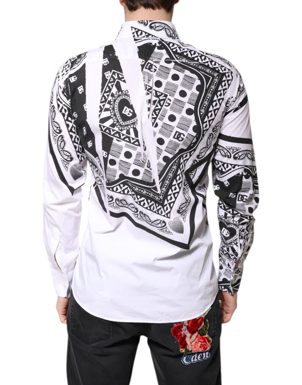 Dolce & Gabbana White Black Bandana MARTINI Men Dress Shirt