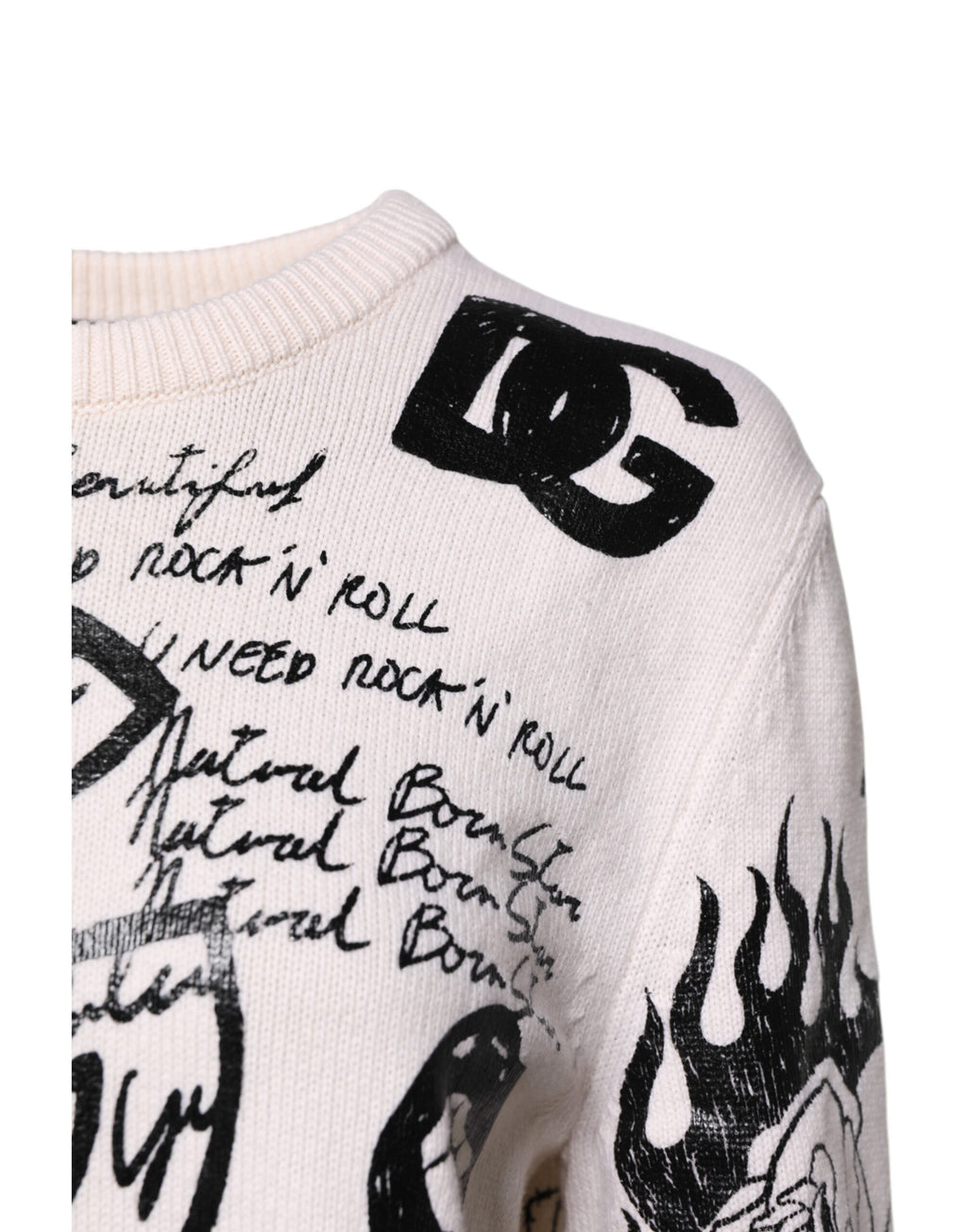 Dolce & Gabbana White Black Logo Print Women Pullover Sweater
