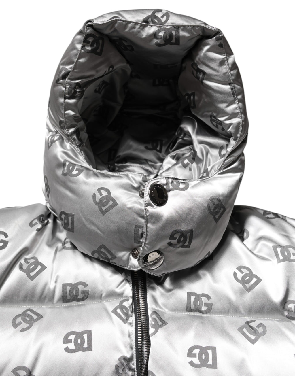 Dolce & Gabbana Silver Logo Full Zip Hooded Quilted Jacket