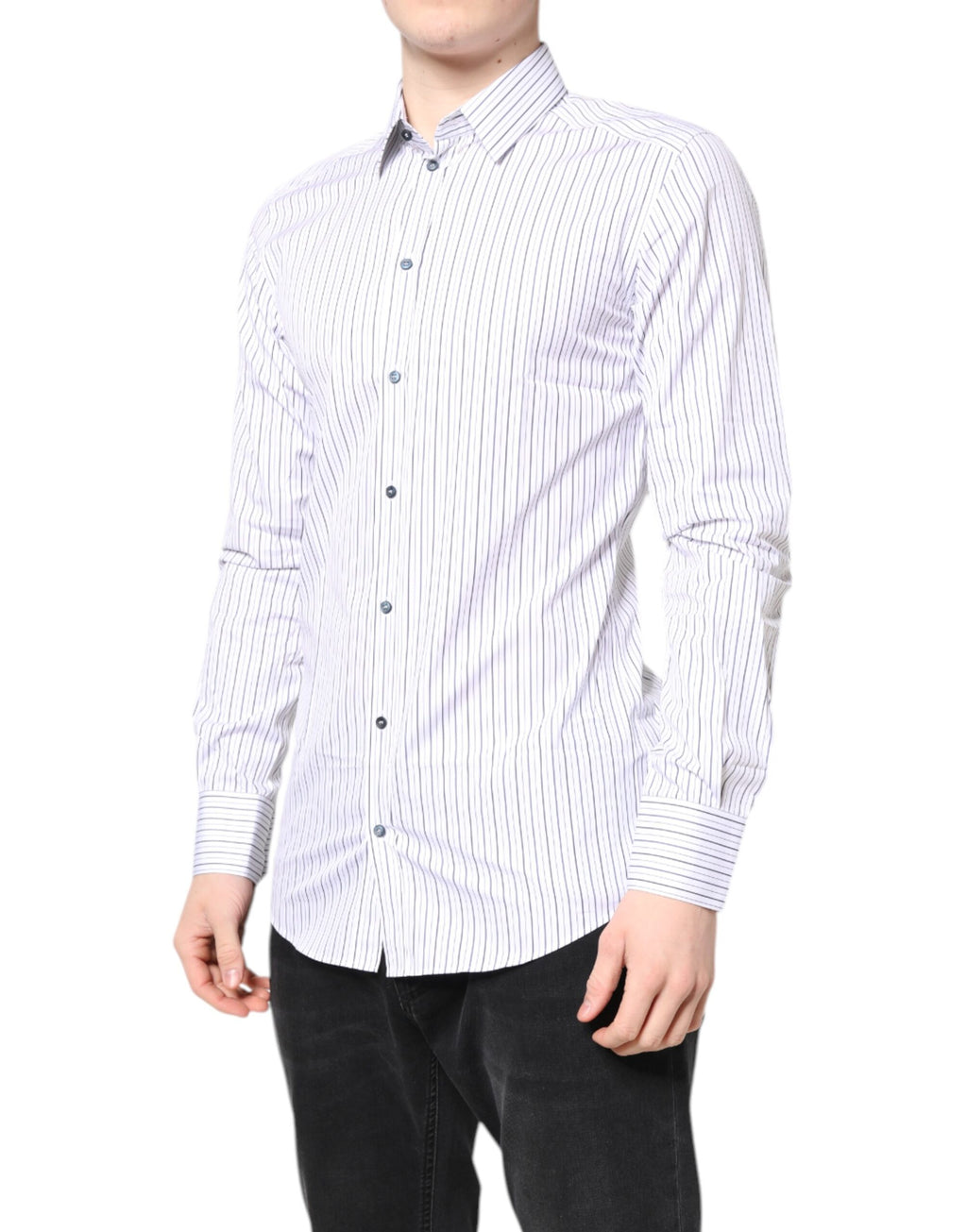 Dolce & Gabbana White Stripes GOLD Cotton Formal Shirt