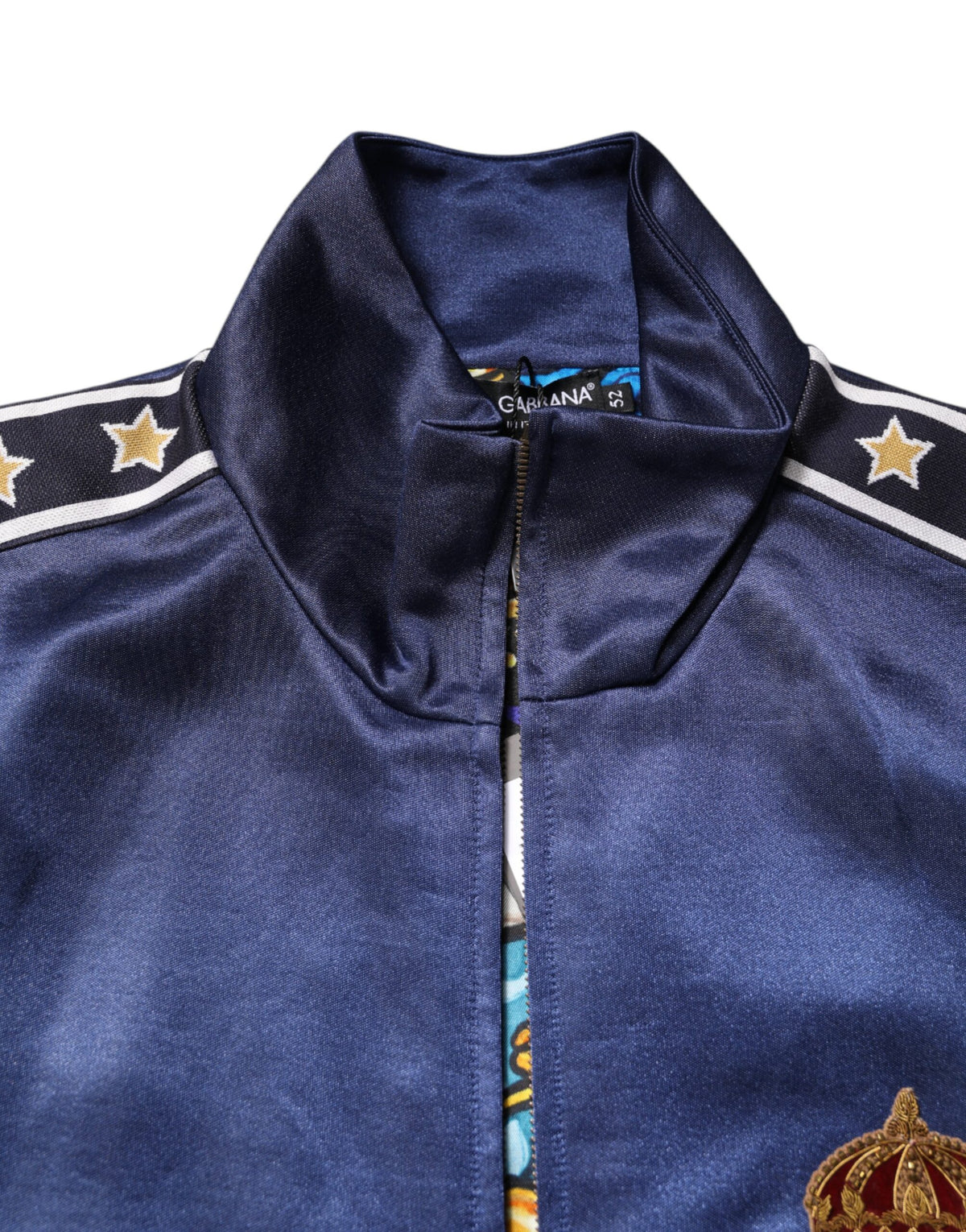 Dolce & Gabbana Blue Nylon Logo Patch Men Bomber Sweater