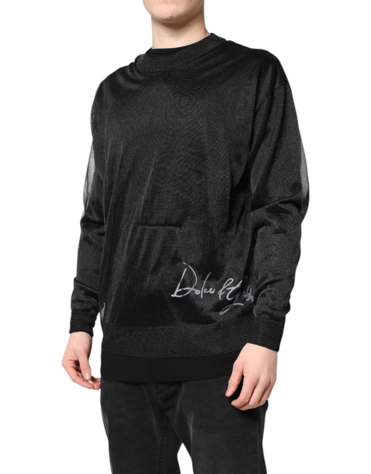 Dolce & Gabbana Black Logo Knitted Crewneck Pullover Sweater