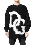 Dolce & Gabbana Black Cotton Logo Print Men Pullover Sweater