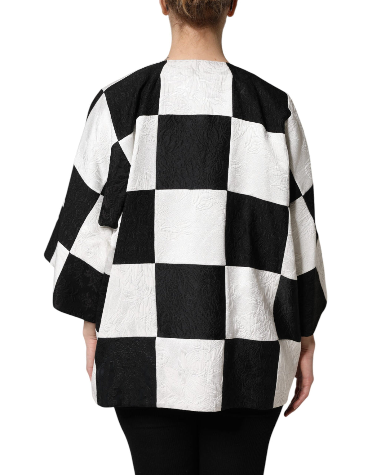 Dolce & Gabbana White Black Patchwork Jacquard Blazer Jacket