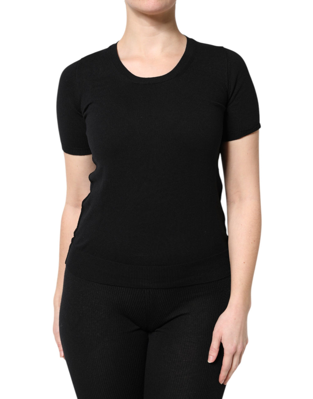 Dolce & Gabbana Black Cotton Round Neck Short Sleeve T-shirt