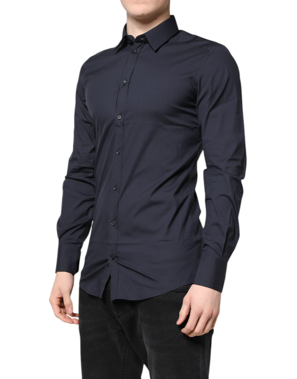 Dolce & Gabbana Dark Blue GOLD Cotton Dress Formal Shirt