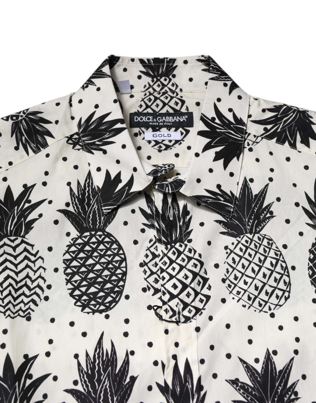 Dolce & Gabbana White Pineapple Print Long Sleeve GOLD Shirt
