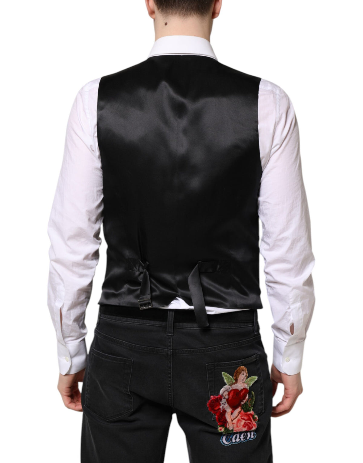 Dolce & Gabbana Black Wool Waistcoat Dress Formal Vest